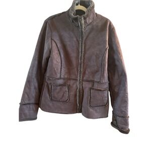 Tru Brown Faux Suede Woman's Size 16 Chocolate Brown Jacket Warm Lining